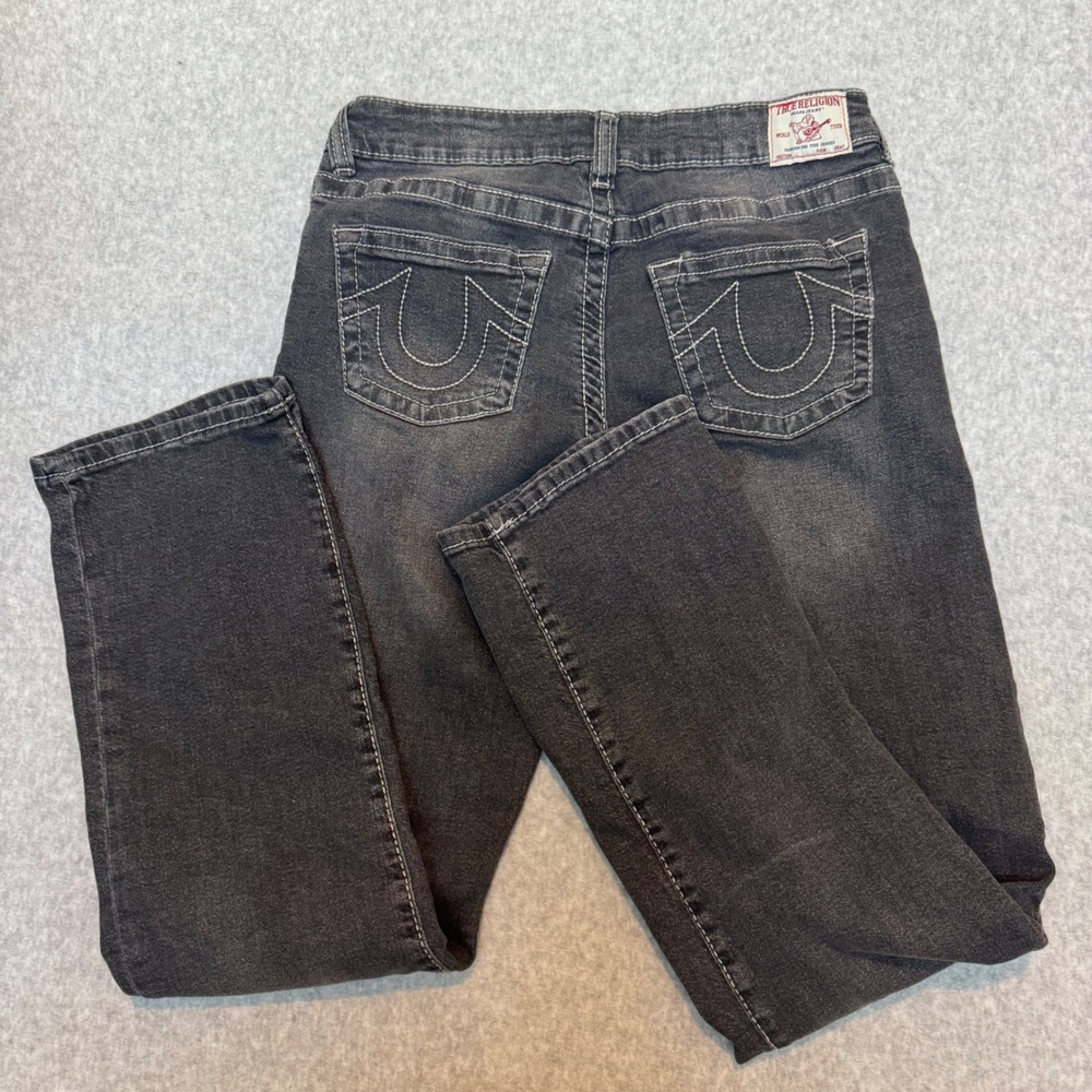True Religion Ricky Relaxed Straight Jeans Kids 16 Faded Black Denim